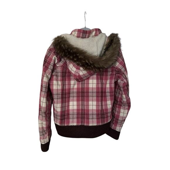 Helly Hansen Women’s Coat Size Medium. Plaid Cotton Outer Shell Fur Hooded - Picture 4 of 12